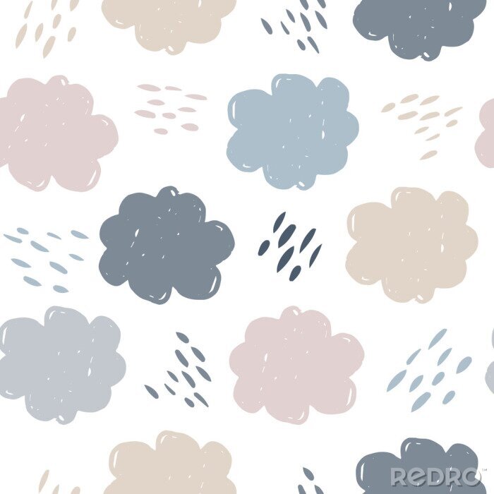 Papier peint à motif  Scandinavian clouds seamless pattern. Weather background. Rain backdrop. Texture for wallpaper, background, scrapbook. Vector illustration