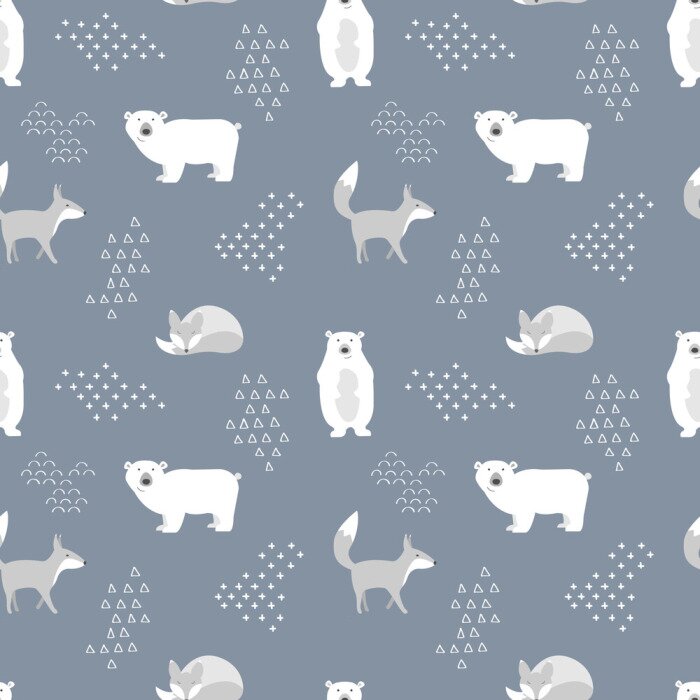 Papier peint à motif  Schéma transparent scandinave. Ours et renards. Illustration vectorielle.