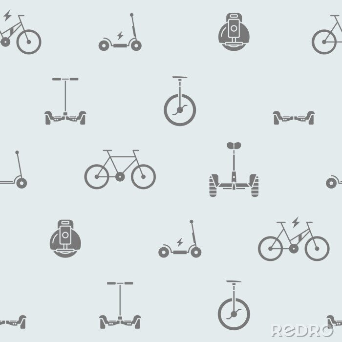 Papier peint à motif  Scooter and electric transport background - Vector seamless pattern solid silhouettes of vehicles for graphic design
