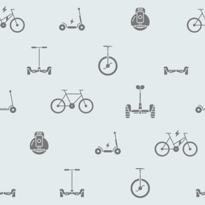 Papier peint à motif  Scooter and electric transport background - Vector seamless pattern solid silhouettes of vehicles for graphic design