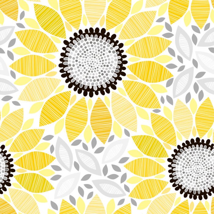 Papier peint à motif  Seamless avec des tournesols. Résumé fond floral.