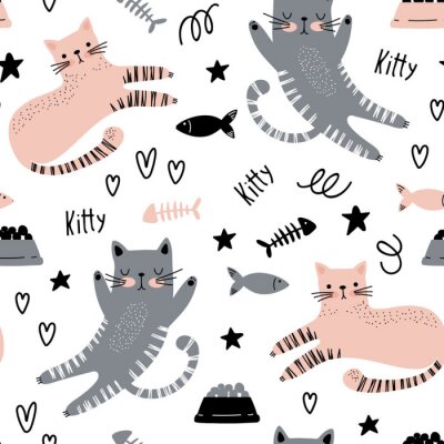 Seamless background with cute cats