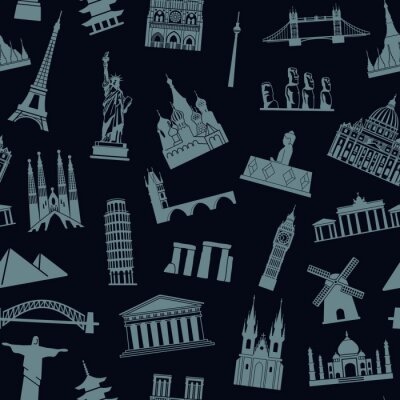 Papier peint à motif  Seamless background with tourist attractions and architectural landmarks
