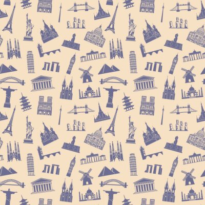 Papier peint à motif  Seamless background with tourist attractions and architectural landmarks