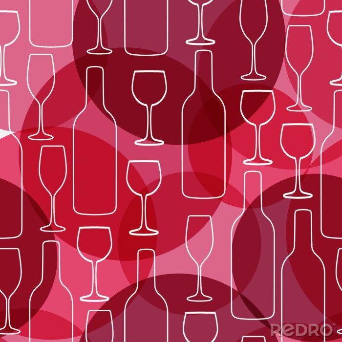 Papier peint à motif  Seamless background with wine bottles and glasses. Bright colors pattern for web, poster, textile, print and other design