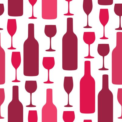 Papier peint à motif  Seamless background with wine bottles and glasses. Bright colors pattern for web, poster, textile, print and other design