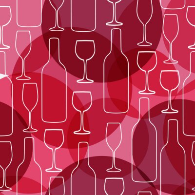 Papier peint à motif  Seamless background with wine bottles and glasses. Bright colors pattern for web, poster, textile, print and other design