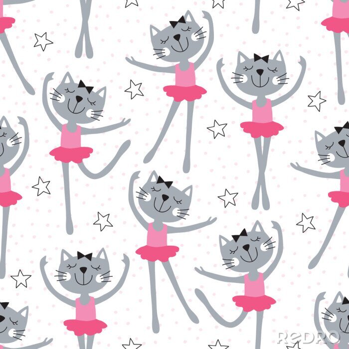 Papier peint à motif  Seamless ballerine cat pattern vector illustration