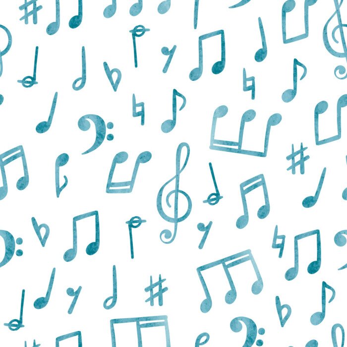 Papier peint à motif  Seamless blue music notes pattern. Musical watercolor background.