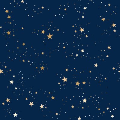 Papier peint à motif  Seamless blue space pattern with gold constellations and stars