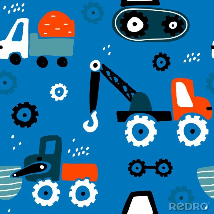 Papier peint à motif  Seamless childish pattern with hand drawn cars. Creative kids texture for fabric, wrapping, textile, wallpaper, apparel. Vector illustration
