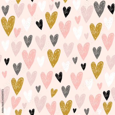 Papier peint à motif  Seamless childish pattern with pink hand drawn hearts.Creative scandinavian kids texture for fabric, wrapping, textile, wallpaper, apparel. Vector illustration