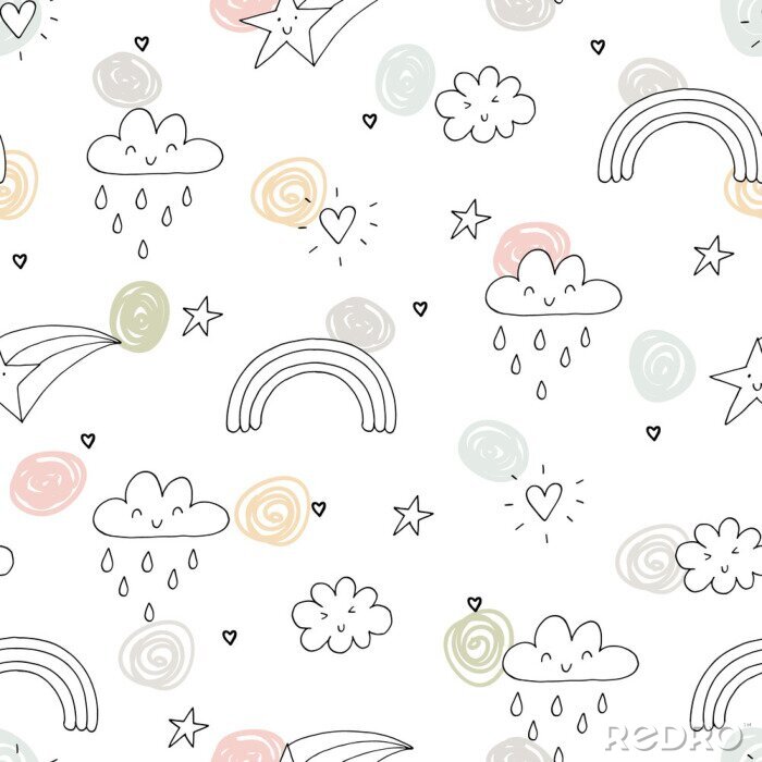 Papier peint à motif  seamless clouds and stars pattern vector illustration
