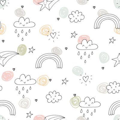 Papier peint à motif  seamless clouds and stars pattern vector illustration