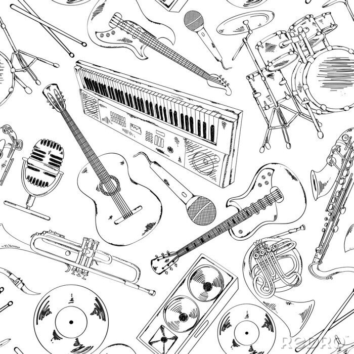 Papier peint à motif  Seamless d'instruments de musique