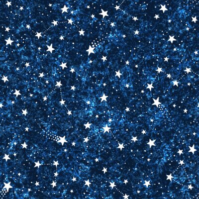 Seamless dark blue textured pattern with constellations and stars
