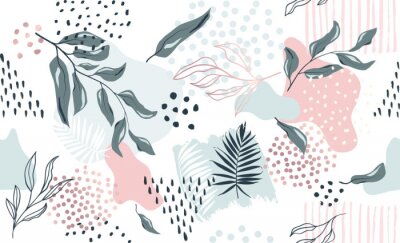 Papier peint à motif  Seamless exotic pattern with tropical plants and gold elements. Vector