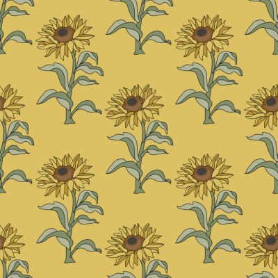 Papier peint à motif  Seamless floral pattern with branches of sunflower plant.