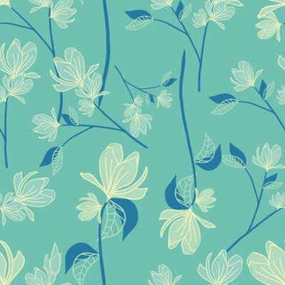 Papier peint à motif  seamless floral pattern with hand drawn magnolia flowers. creative floral designs for fabric, wrapping, wallpaper, textile, apparel. vector illustration