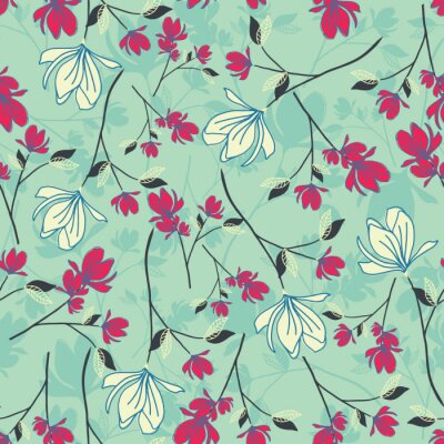 Papier peint à motif  seamless floral pattern with hand drawn magnolia flowers. creative floral designs for fabric, wrapping, wallpaper, textile, apparel. vector illustration