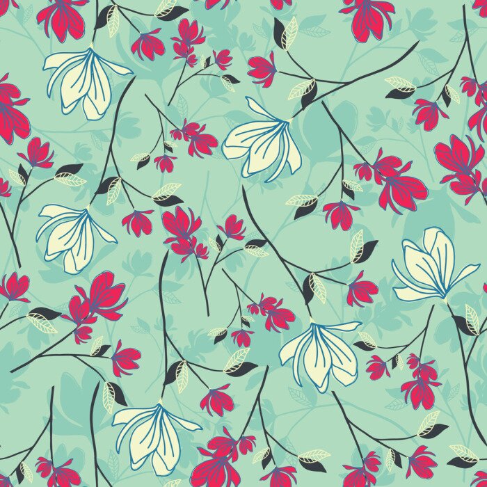 Papier peint à motif  seamless floral pattern with hand drawn magnolia flowers. creative floral designs for fabric, wrapping, wallpaper, textile, apparel. vector illustration
