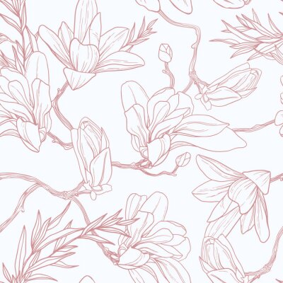 Papier peint à motif  Seamless floral pattern with magnolia.