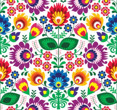 Papier peint à motif  Seamless floral traditionnel polonais - ethnique