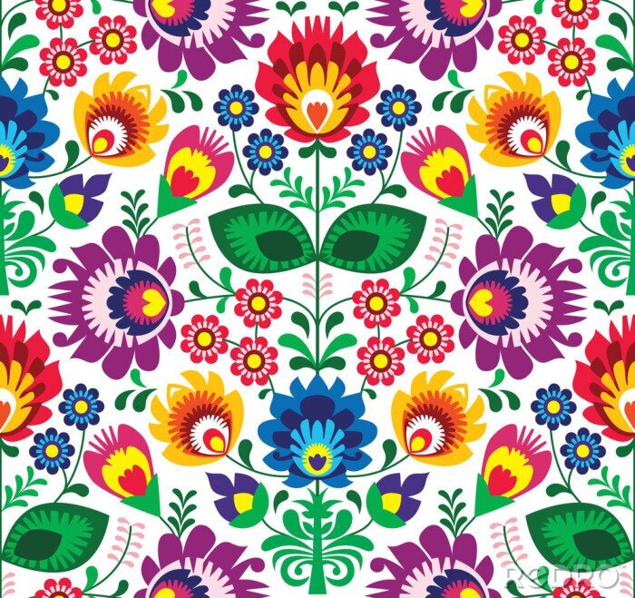 Papier peint à motif  Seamless floral traditionnel polonais - ethnique