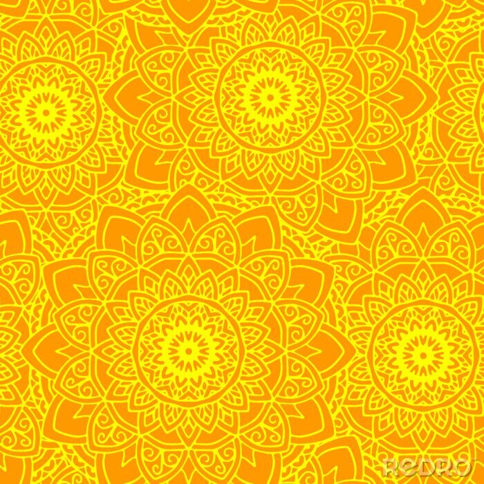Papier peint à motif  Seamless, mandala, soleil, yelow