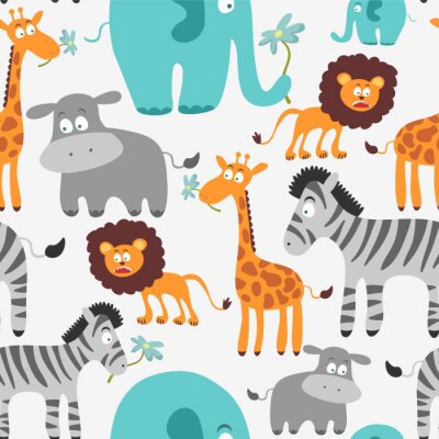 Papier peint à motif  Seamless mignon avec des animaux africains
