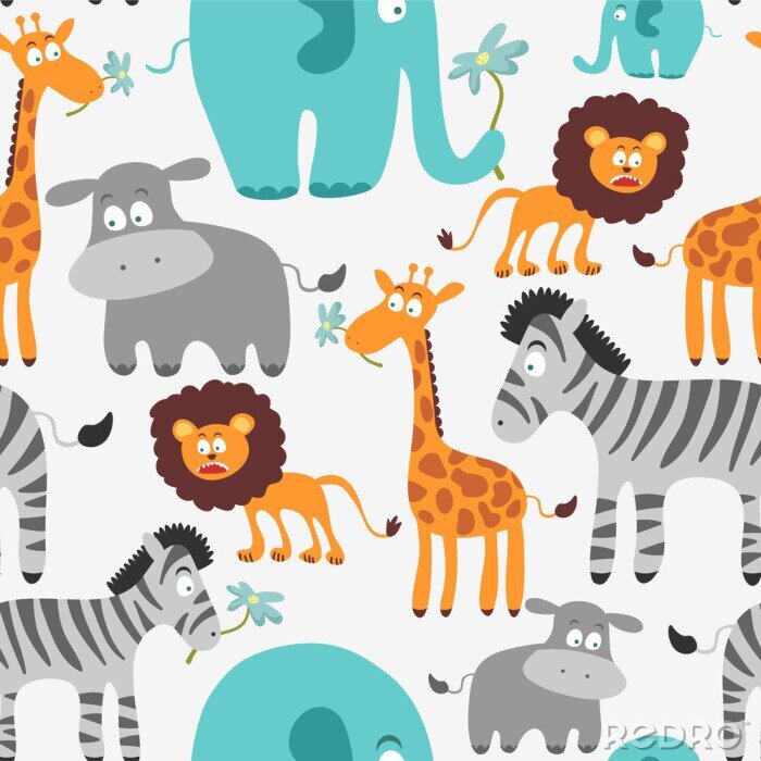 Papier peint à motif  Seamless mignon avec des animaux africains