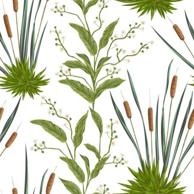 Papier peint à motif  Seamless modèle avec bulrush et les plantes de marais. Vendange, main, dessiné, vecteur, Illustration, aquarelle, style