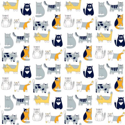 Papier peint à motif  Seamless modèle avec des chats drôles. Dessiné à la main doodle mignons chats. Fond coloré pour les enfants.