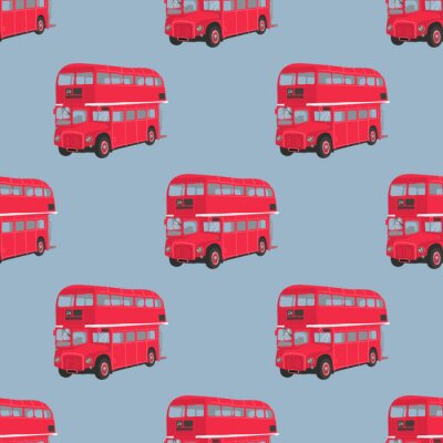 Papier peint à motif  Seamless, modèle, londres, rouge, autobus Double decker bus rouge illustration vectorielle. Transport en commun de la ville. Retro-bus sur fond bleu