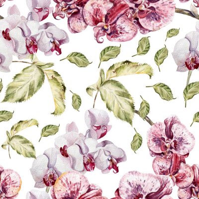 Papier peint à motif  Seamless, modèle, orchidée, fleurs, feuilles