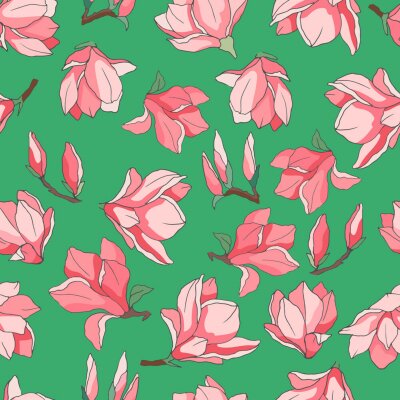 Papier peint à motif  seamless pattern in bright colors, with magnolia flowers, wallpaper ornament, wrapping paper