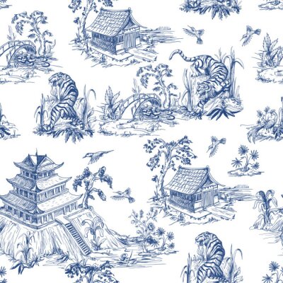 Papier peint à motif  Seamless pattern in chinoiserie style for fabric or interior design.