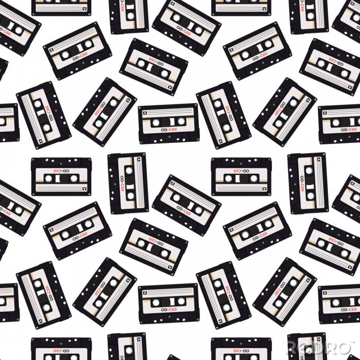 Papier peint à motif  Seamless pattern in retro style with audio cassettes
