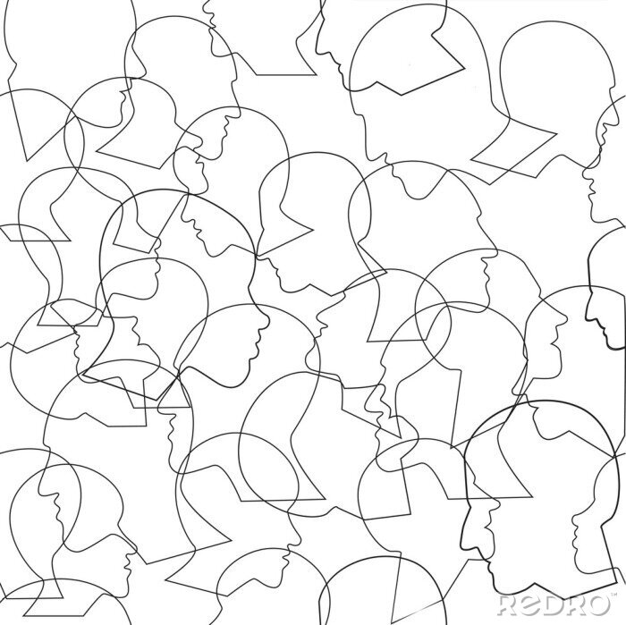 Papier peint à motif  Seamless pattern of a crowd of many different people profile heads. Vector background.