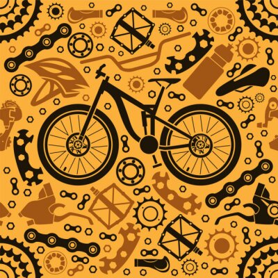 Seamless pattern of bicycle parts. Vector image.
