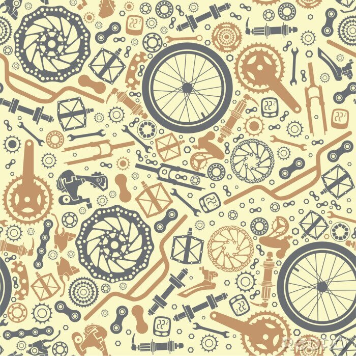 Papier peint à motif  Seamless pattern of bicycle parts. Vector image.