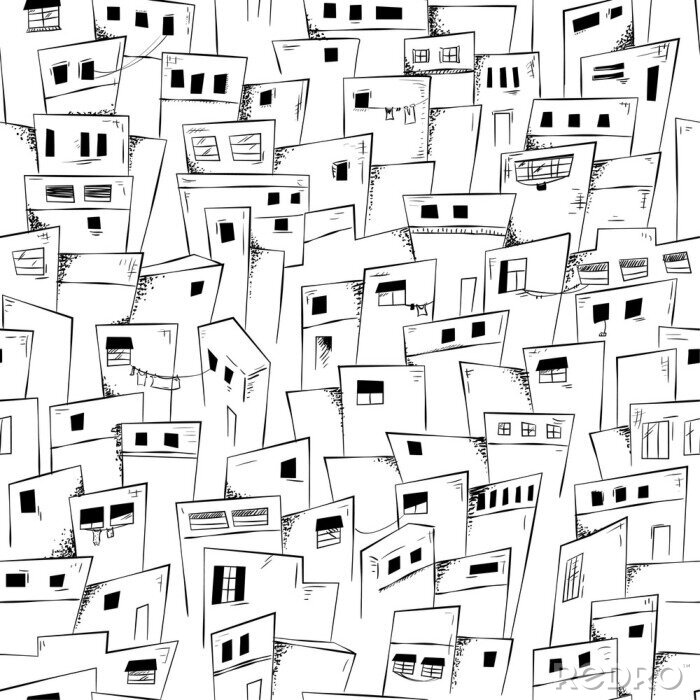 Papier peint à motif  Seamless pattern of slum city in black and white. Vector background