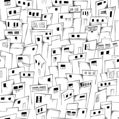 Papier peint à motif  Seamless pattern of slum city in black and white. Vector background