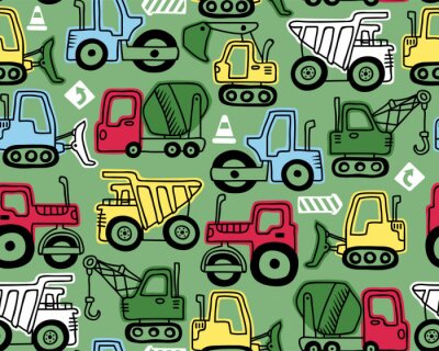 Papier peint à motif  Seamless pattern vector of construction vehicles cartoon