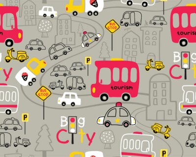 Papier peint à motif  Seamless pattern vector with vehicles cartoon in city road