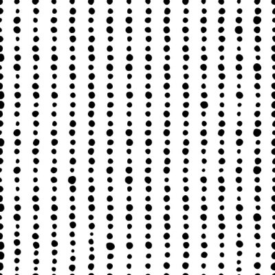 Papier peint à motif  Seamless pattern. Vertical lines of black circles of different sizes and shapes isolated on white background. Art Texture for print, wallpaper, home decor, textile, package design