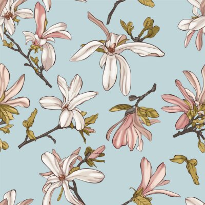Papier peint à motif  Seamless pattern with  beautiful spring magnolia flowers
