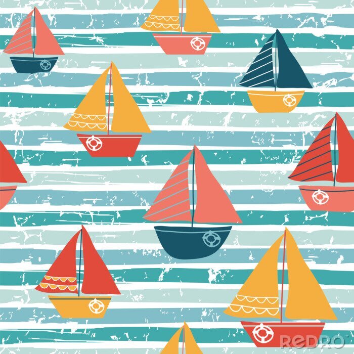 Papier peint à motif  Seamless pattern with boats. Vector illustration with sailboats