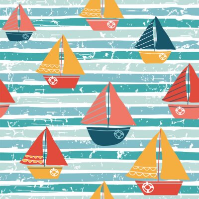 Papier peint à motif  Seamless pattern with boats. Vector illustration with sailboats
