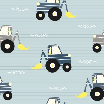 Papier peint à motif  Seamless pattern with bulldozer. Kids funny textile print. Vector hand drawn illustration.